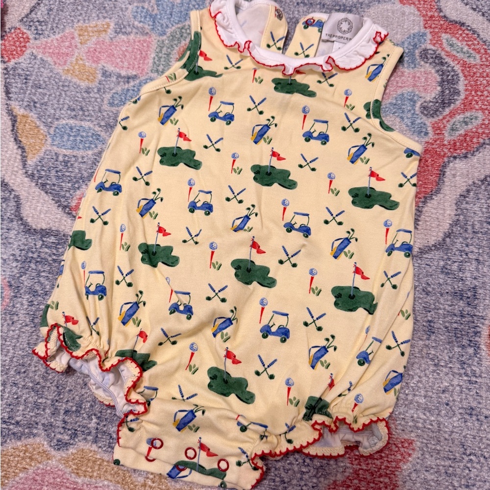 Yellow Golf Print or Masters themed Baby Bubble with Red Trim